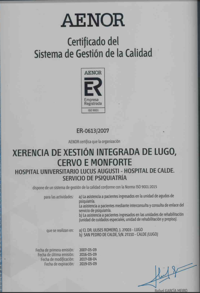 Certificado ISO 9001 HULA - Psiquiatria